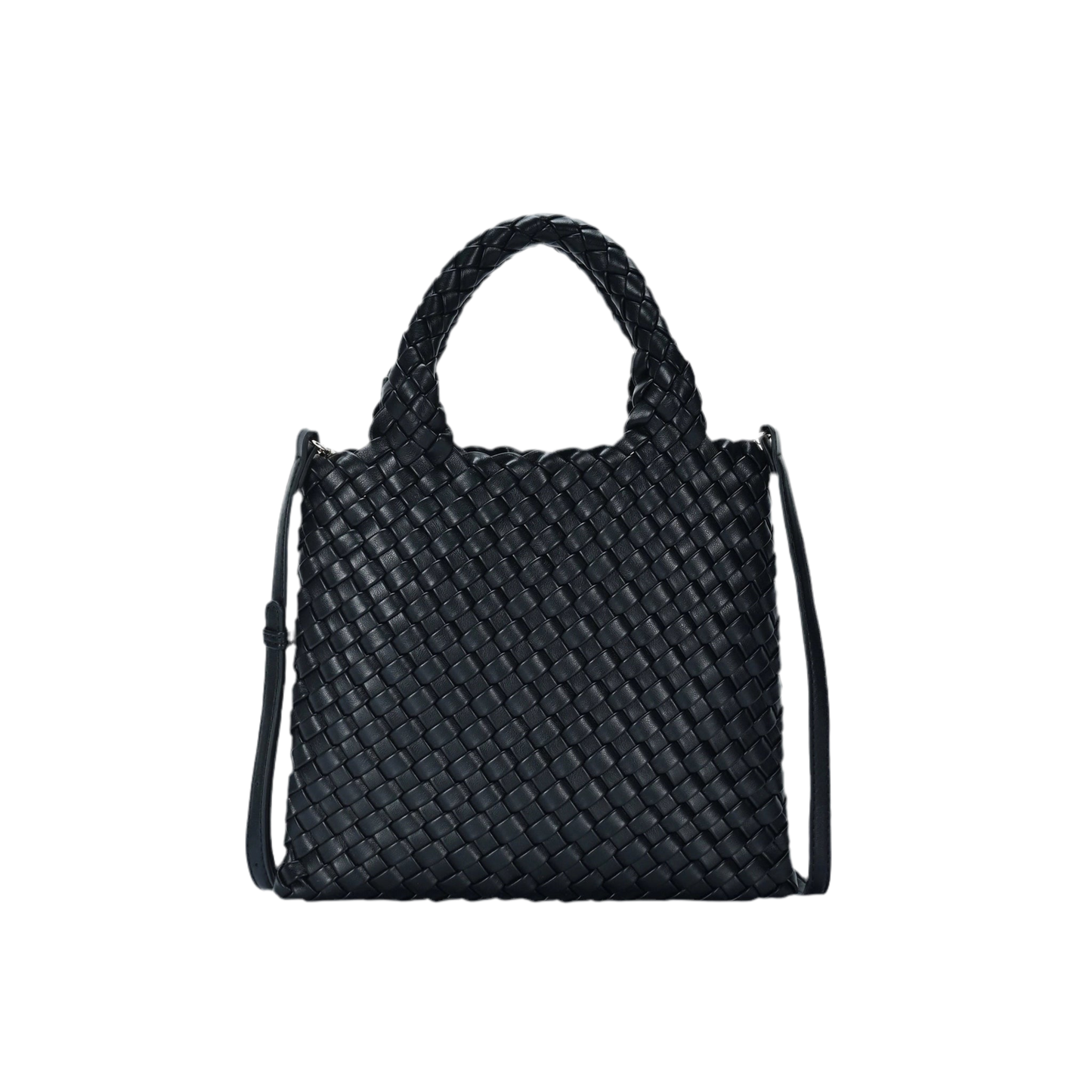 Black Convertible Vegan Leather Weave Handbag