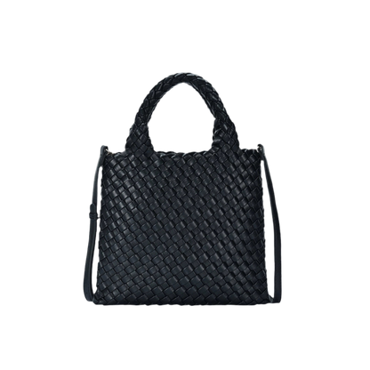 Black Convertible Vegan Leather Weave Handbag