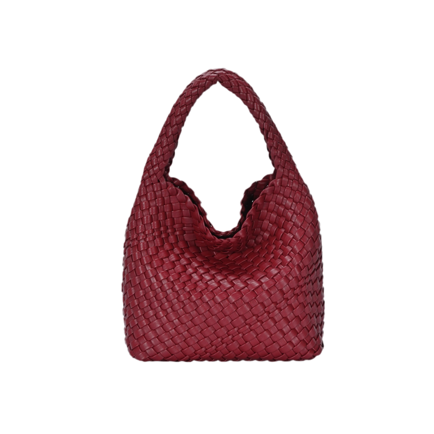 Burgundy Vegan Leather Weave Handbag