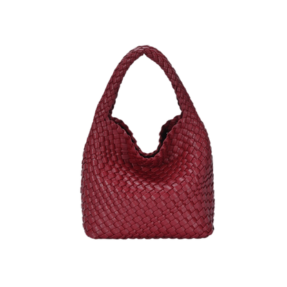 Burgundy Vegan Leather Weave Handbag