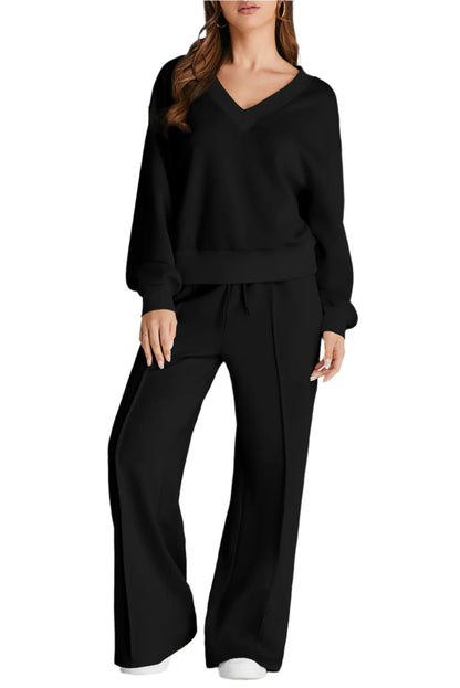 V-Neck Long Sleeve Top and Pants Active Set