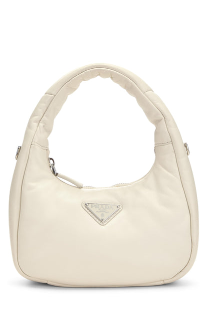 Prada, White Calfskin Padded Hobo Mini