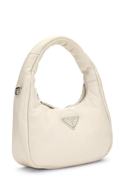 Prada, White Calfskin Padded Hobo Mini