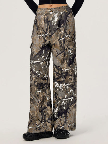 Woodland Printed Wide Leg Cargo Pants