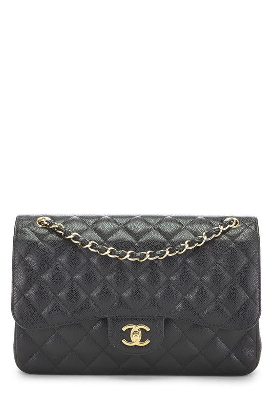 Chanel, Black Quilted Caviar New Classic Flap Jumbo