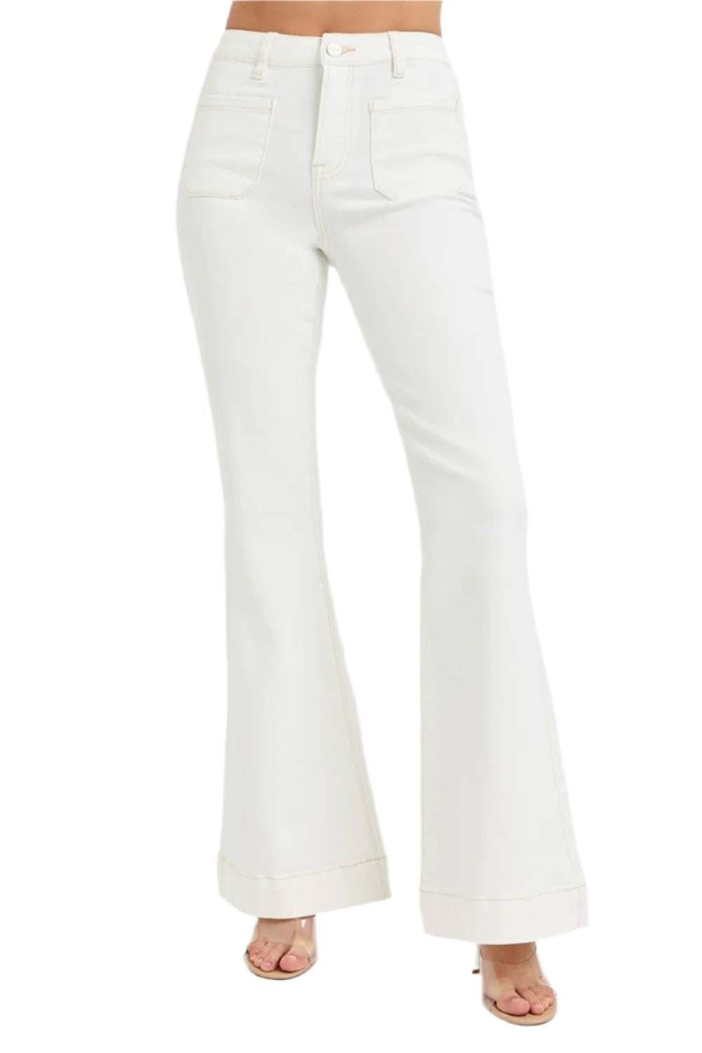 High Rise Front Patch Pocket Flare Jeans