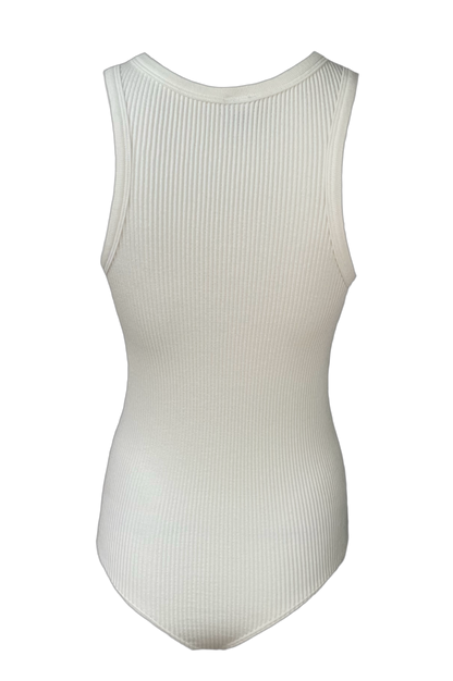 White Ribbed Stretch Knit Bodysuit