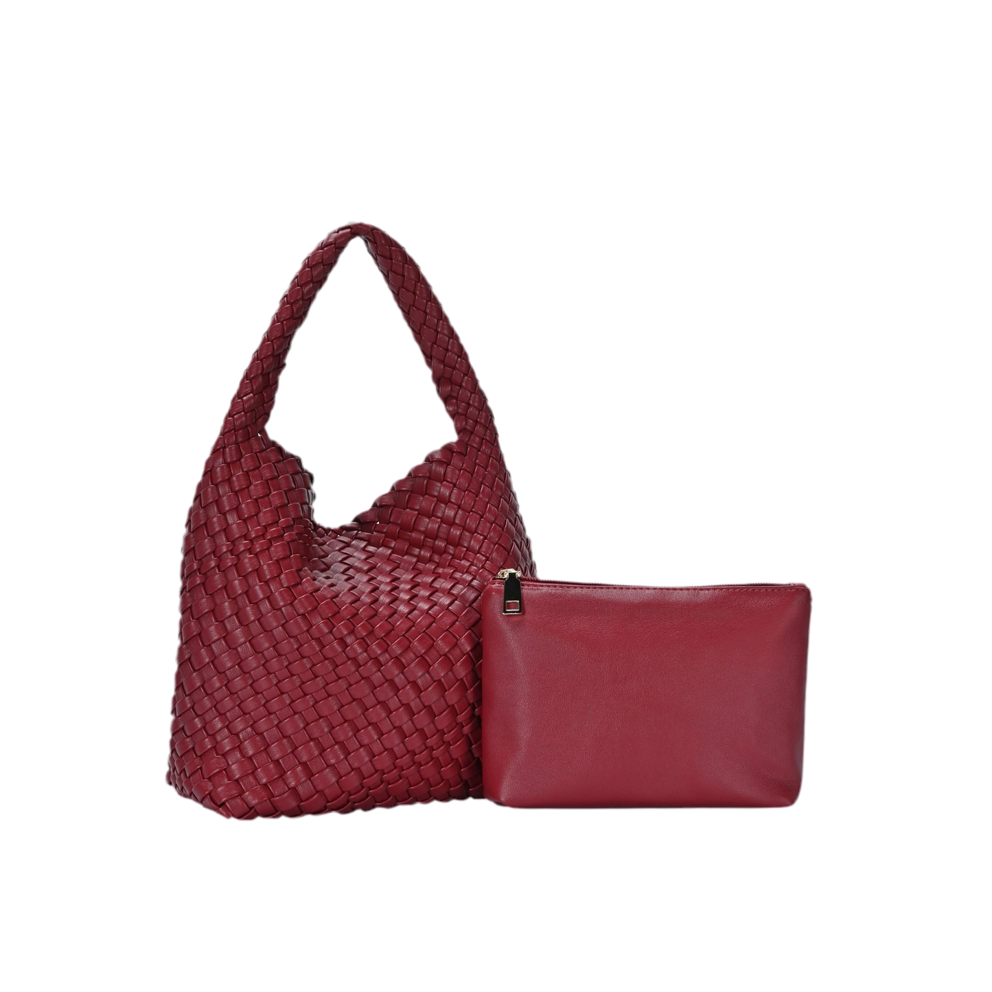 Burgundy Vegan Leather Weave Handbag