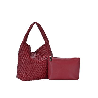 Burgundy Vegan Leather Weave Handbag