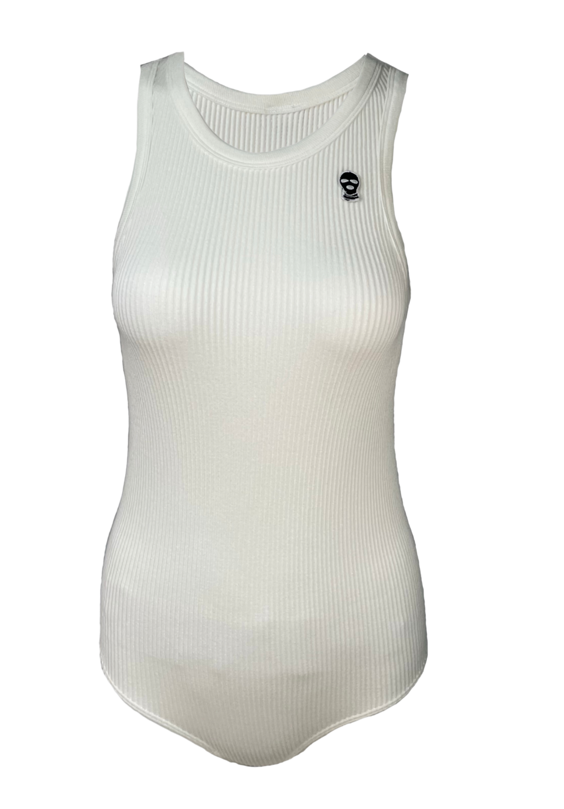 White Ribbed Stretch Knit Bodysuit