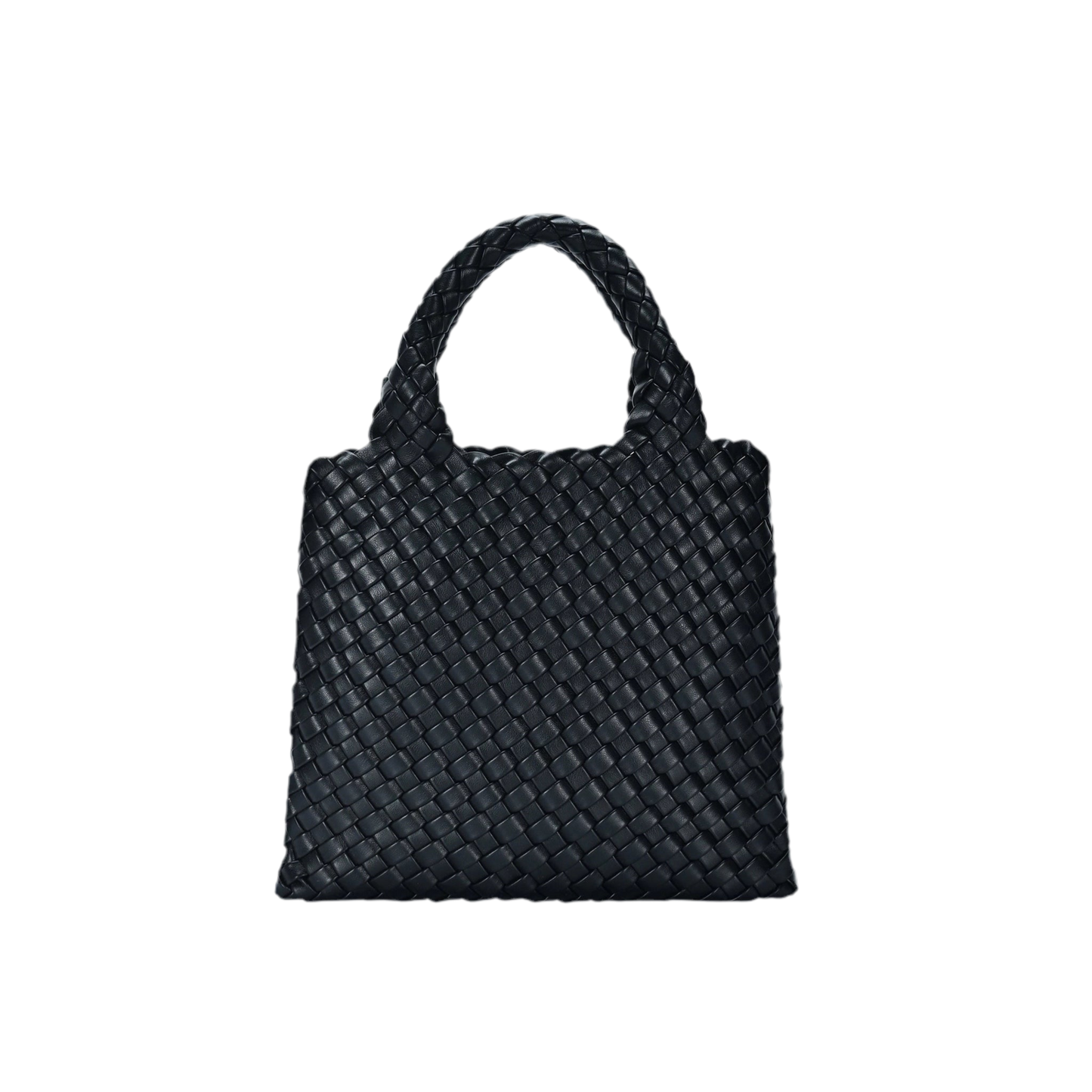 Black Convertible Vegan Leather Weave Handbag