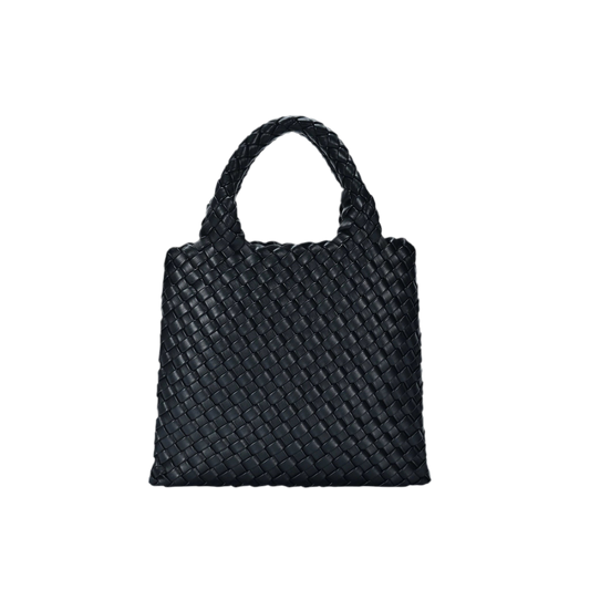 Black Convertible Vegan Leather Weave Handbag