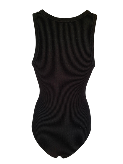 Black Ribbed Stretch Knit Bodysuit