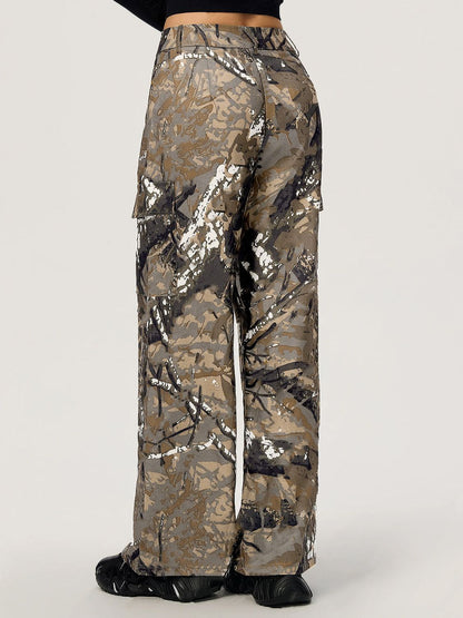 Woodland Printed Wide Leg Cargo Pants