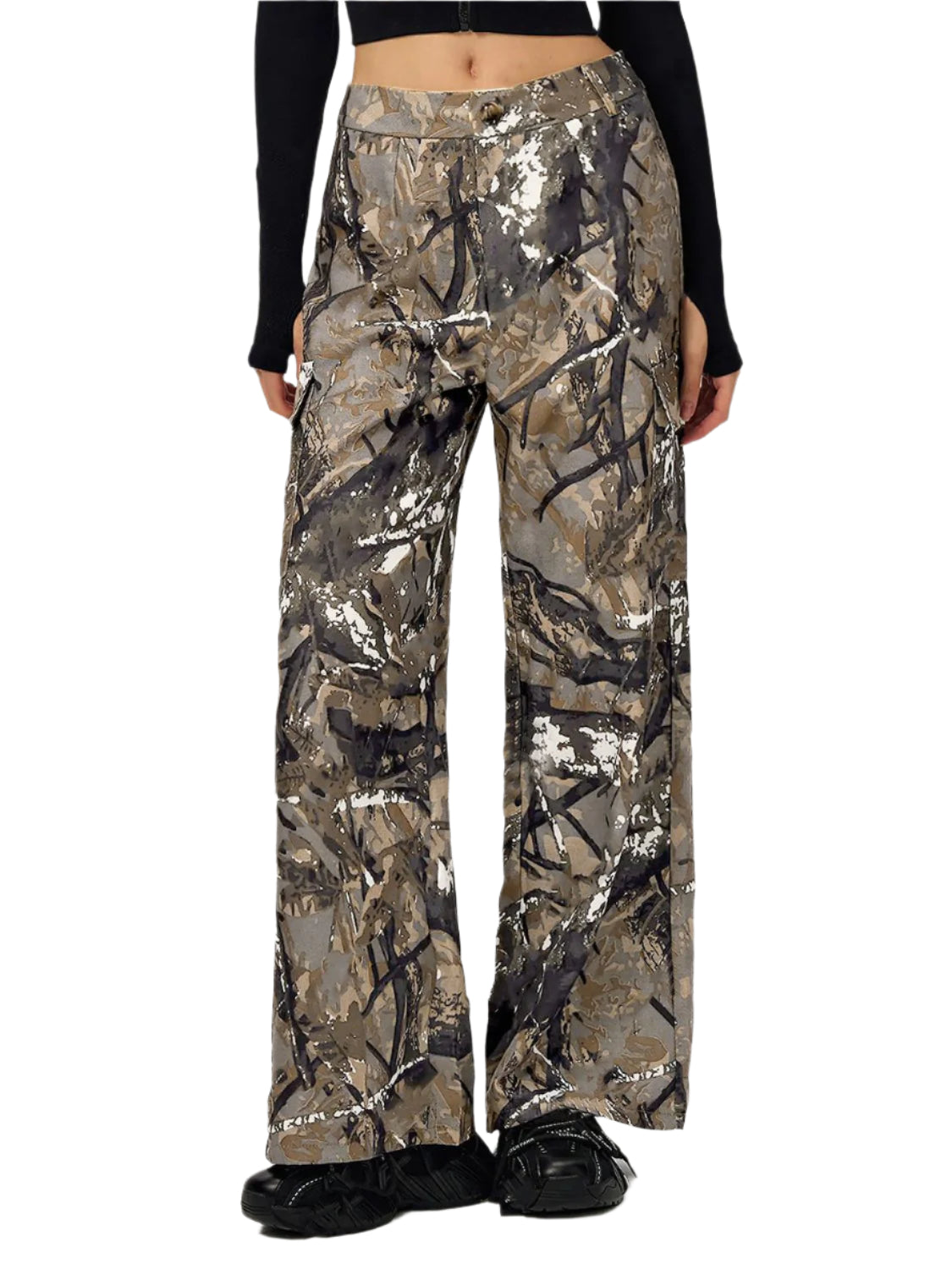 Woodland Printed Wide Leg Cargo Pants