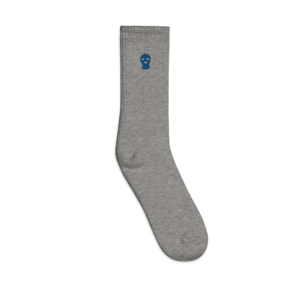 Blue Ski Mask Embroidered socks - DUMBFRESHCO
