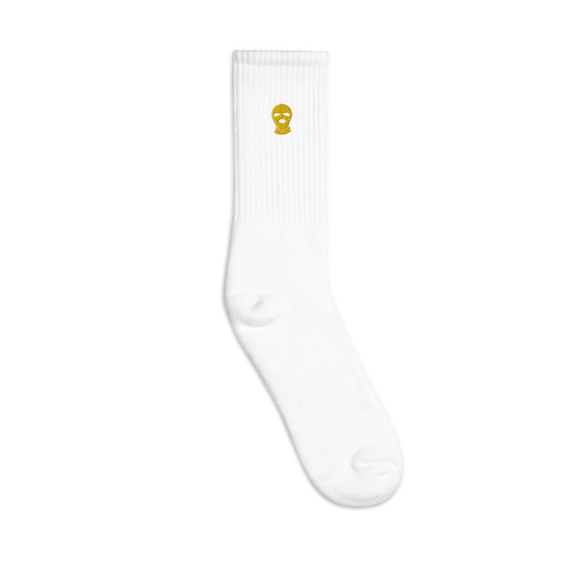 Yellow Ski Mask Embroidered socks - DUMBFRESHCO