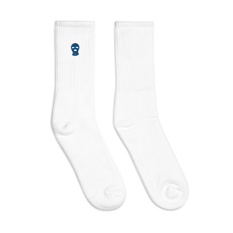 Blue Ski Mask Embroidered socks - DUMBFRESHCO
