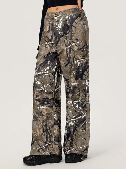 Woodland Printed Wide Leg Cargo Pants